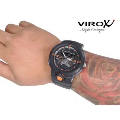 RELOJ VIROX DUAL TIME ANALOGO/DIGITAL NEGRO/NARANJA